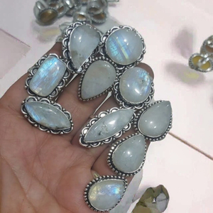 925 Sterling Silver Natural <b>Crystal</b> Gemstone <b>Rings</b> | IGI Certified Bezel Setting Oval Pear Round Cabochon Boho Fashion <b>Rings</b> - Product Image 3