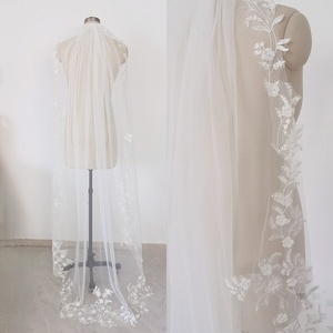 Commande personnalisée acceptable Applique en dentelle fleurie garniture mariage voile de mariée cathédrale chapelle longueur mariage Cape voile - Product Image 2