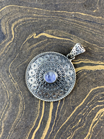 Pendentif ethnique en filigrane avec pierres de lune, en argent sterling 925, sertissage simple, qualité supérieure, unisexe, Inde, 6,2g, 3,5cm, toutes tailles