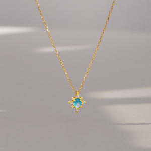 Collier pendentif chic vintage en argent sterling 925 plaqué or 18 carats avec zircon bleu, tendance pour femmes, fiançailles, mariage - Product Image 4