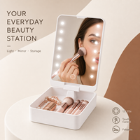 Miroir de maquillage à LED avec boîte de rangement, miroir cosmétique portable à capteur tactile rechargeable pour le maquillage quotidien des femmes