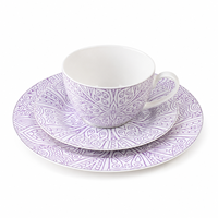 Service de table élégant et luxueux en porcelaine fine avec motif floral mandala violet en relief, finition sous glaçure, vaisselle OEM
