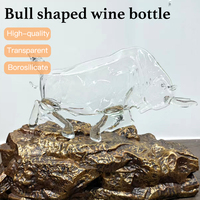 Decantador de Whisky de Vidrio con Forma de Buey Personalizado de 1000 ml, Botella de Vino de Vidrio con Forma de Buey, Gran Venta