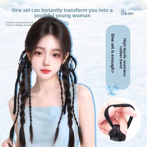 Perruque tressée pour femme, longue jusqu'aux oreilles, avec ruban de lapin, double torsion, style TikTok, en fibre haute température naturelle, double tressage à la machine - Product Image 5