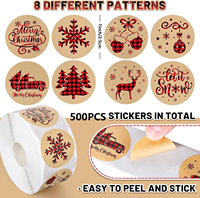 500 autocollants de Noël de 1 pouce - Étiquettes rondes en papier kraft avec 8 motifs festifs pour l'emballage de cadeaux et les packs de fêtes