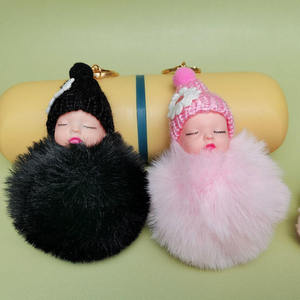 <b>Cute</b> Sleeping Baby Toy Keychain 8CM Plush Doll Fur Ball Keychain Pom Pom Rabbit Fur Ball Baby Key Chain Fluffy <b>Keyring</b> Bag - Product Image 2