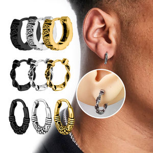 Pendientes de aro Huggie de acero inoxidable 316, pendientes Punk chapados en oro para hombres - Product Image 2