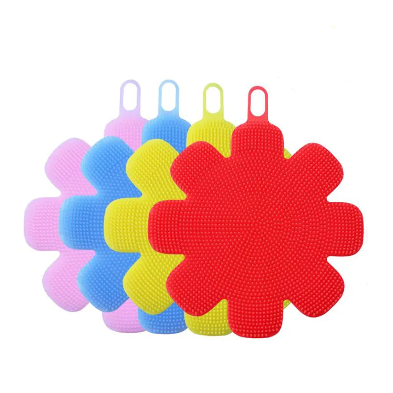 Multi-função Flor Em Forma Cozinha Scrubber Limpeza Soft Silicone Bowl Dish Lavar Escovas