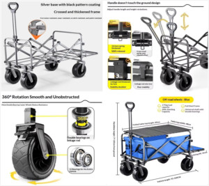 Outdoor Camping <b>Car</b> Sunshade Rainproof Canopy <b>Table</b> Board Folding Handcart Small Trolley Picnic Stall Cart Off-road Wheels - Product Image 3
