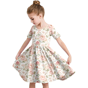 Milk Silk Printed Girls Twirl Dress Short Sleeve Round Neck Kids <b>Swing</b> <b>Skirt</b> Fall Children Casual Princess Dress - Product Image 4