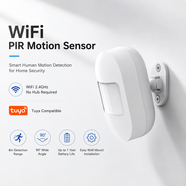Tuya WiFi PIR Motion Sensor 8m 90 Degree Wireless Human Motion Detector with App Alert for Smart Home Security
