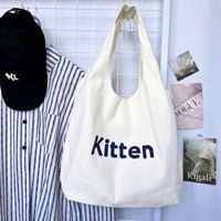 Sac fourre-tout en toile pour femme, motif dessin animé, nouveau style 2024, design Meow, grande capacité, lavable, pour trajets quotidiens et étudiants