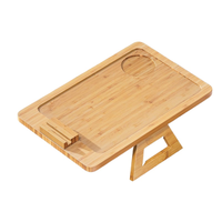 Table pliante en bambou avec accoudoirs, support de téléphone rotatif à 360 degrés, récipient alimentaire à clipser, simple couche, durable, grande capacité