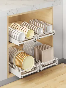 キッチンバスルーム用シンク下オーガナイザーハンギングカップ付きキャビネットオーガナイザー下2層スライディング多目的収納ラック