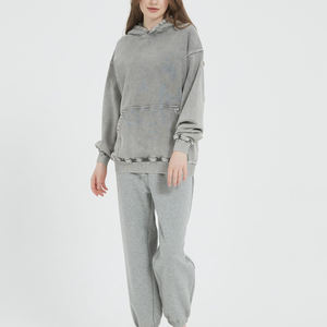 Sweat à capuche long pour femme en molleton, nouvelle mode automne-hiver, délavé à l'acide, impression personnalisée, logo sur le devant, service OEM, décontracté, vintage, haute qualité - Product Image 2