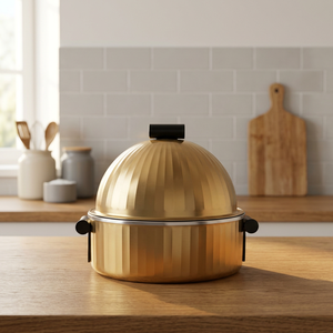 Casserole ronde en acier inoxydable avec couvercle en dôme, design minimaliste en métal poli, durable pour les cuisinières à gaz et à induction - Product Image 5