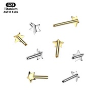 Vente en gros de bijoux de piercing pour le corps : Poste de labret sans filetage en titane G23 de 20g, taille personnalisée, avec base étoile, cœur, lune, fleur