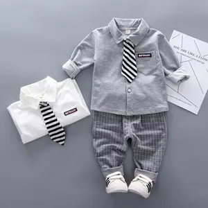 New boys two pieces fashion gentleman shirt long sleeve baby clothes set cotton