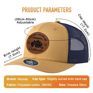 Casquette de baseball trucker Heycap Factory à 6 panneaux, respirante, en maille, avec broderie 3D bicolore, logo personnalisé et patch en étiquette tissée, en gros - Product Image 3