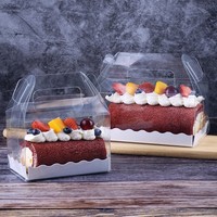Boîte rectangulaire en plastique transparent de 10,8*4,5*4 pouces pour gâteaux roulés avec plateau à fleurs et poignée de transport portable