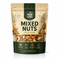 Sachet d'emballage personnalisé imprimé pour mélange de noix, pochette à fenêtre verticale pour noix grillées, amandes, noix de cajou, emballage de snacks