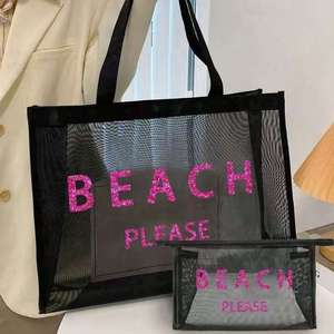 Bolso de <span class=keywords><strong>playa</strong></span> transparente de malla para mujer, bolso de hombro de verano para piscina con estampado brillante, bolso ligero - Product Image 6
