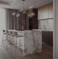 Kejia Comptoir de cuisine en pierre de marbre Table d'îlot de cuisine de luxe Armoires de cuisine modernes modulaires laquées brillantes