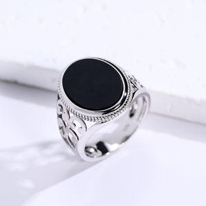Anillo de Plata de Ley 925 para hombre con ónix negro Natural hecho a mano diseño de corona Vintage anillo de patrón personalizado chapado en rodio - Product Image 2