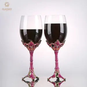 Christmas Business Gift Enamel Goblet Classic Red Wine Glass Gift Enamel Colored Wine Set Of 2 Glasses