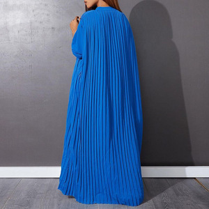 Y7017 Hot-Bán Dài Dresses Phụ Nữ Giản Dị Duy Nhất Ngực Dài Tay Áo Đứng Cổ Áo Pleated Maxi Dress Phụ Nữ Cộng Với Kích Thước Dresses - Product Image 5