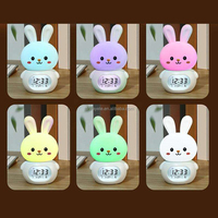 Lampu Tidur Kelinci Warna-warni, Jam Alarm Pelatih Tidur, Modern, USB Plug-in, Silikon Lembut, untuk Kamar Tidur Bayi, Hadiah untuk Anak, Lampu Meja Samping Tempat Tidur