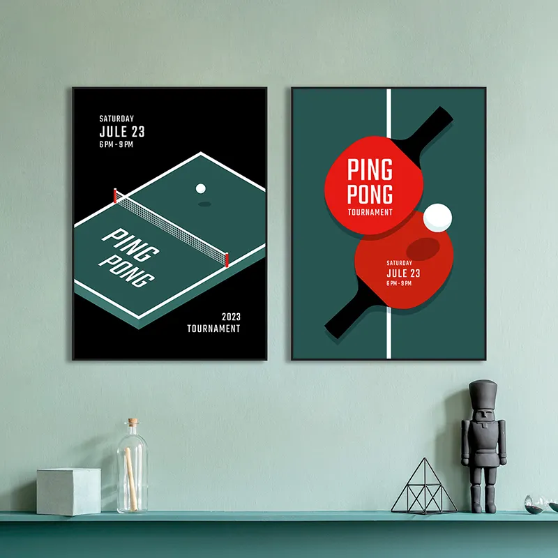 Set dari dua seni dinding anak-anak pint poster bingkai kanvas seni set bermain meja tenis gym dekorasi dinding kanvas seni gambar dinding