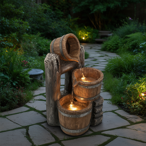 Fontaine décorative à 3 niveaux avec lumières et pompe, fontaine d'eau rustique d'extérieur en PVC, 110-230V - Product Image 2