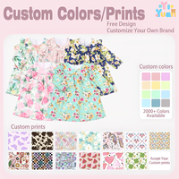 Robe à volants pour enfant en tricot extensible doux, rose pâle, imprimé floral minuscule, épaules à volants, manches longues, robe de printemps pour tout-petits