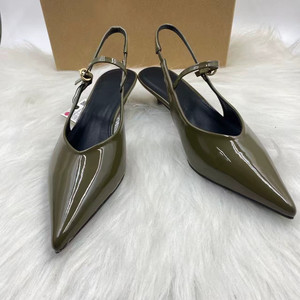 Women's <b>Low</b>-<b>Heel</b> Elegant Lady Pumps, <b>Closed</b>-<b>Toe</b> Slip-On Back Strap Green Heeled Sandals - Product Image 3