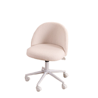 Chaise de bureau pivotante en velours beige moderne, chaise de travail confortable à roulettes, base blanche, rembourrage en peluche douce, chaise ergonomique Ganzhou