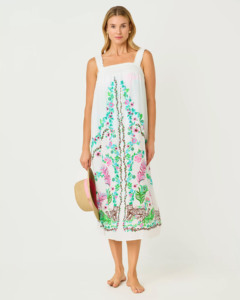 Vestido casual de verano midi sin mangas con cuello cuadrado y elegante bordado floral LEDUO para mujer - Product Image 2