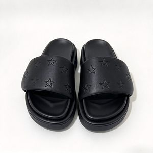 Sandalias de plataforma rosas para mujer con punta abierta, suela acolchada y estampado de estrellas, sandalias planas acolchadas para mujer con punta abierta. - Product Image 4