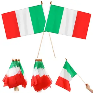2024 Football Events 100% Polyester Mini Flag 14x21cm Italy Flags Italian Hand Flag With Plastic Wood Flagpole