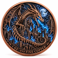 Pièce de monnaie d'imitation en cuivre pur 999 de 1 oz, électroplaquée, série Halloween, Dragon 3D en relief, couleur UV, artisanat métallique