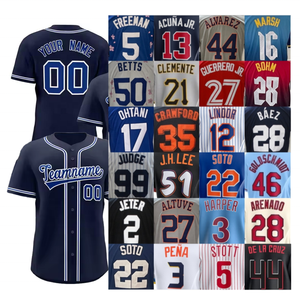2026 haute qualité respirant personnalisé OHTANI GUERRERO KIM <span class=keywords><strong>LINDOR</strong></span> broderie blanc bleu rayure rouge Softball Baseball uniforme maillot - Product Image 4