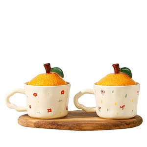 Caneca de Cerâmica com Tampa como Lembrança, Caneca Fofa Laranja para Meninas, Caneca de Cerâmica com Tampa para Beber Água em Casa ou no Escritório - Product Image 1