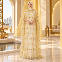 Robe maxi modeste en or blanc perlée, taille plus, en polyester, kaftan abaya pour femmes musulmanes