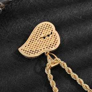 Collana con ciondolo a forma di labbra rosa placcato oro 14K in ottone, con micro pavé di zirconi, catena a corda, gioielli hip hop in rame per donna - Product Image 3