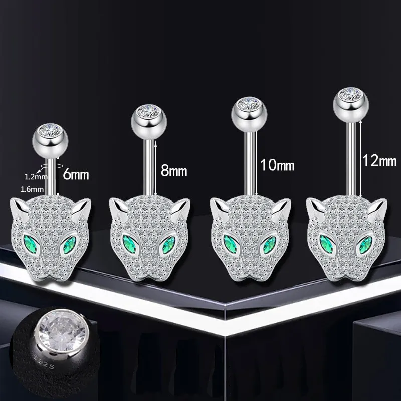 Fashion S925 Silver Leopard set with diamond 14G body piercing Belly ring jewelry