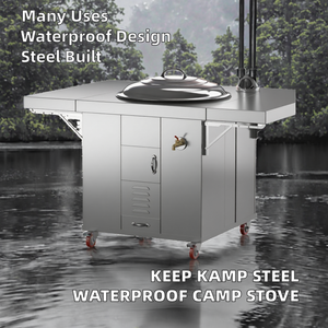 เตาไม้สแตนเลสอเนกประสงค์พร้อมถังน้ำทองแดงและกระทะสำหรับใช้ภายในและภายนอกอาคาร - Product Image 6