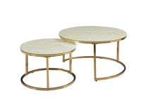 Tables basses gigognes rondes dorées de style nordique, 2 pièces, avec plateau en pierre frittée, gain de place, pour la maison et l'appartement