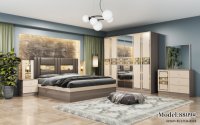 Ensemble de chambre à coucher moderne à prix abordable, 5 pièces : lit, armoire, commode, 2 tables de chevet avec fonction massage, petite taille