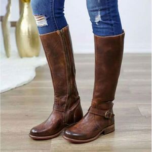 Bottes d'hiver rétro pour femmes, bottes de <span class=keywords><strong>moto</strong></span> à talon bloc - Product Image 1