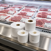 Label Thermal Linerless Kustom Pabrik Langsung untuk Stiker Freezer Timbangan Supermarket, Kemasan Makanan Cold Storage